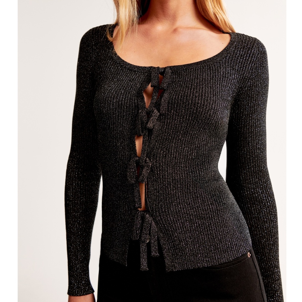NWT Abercrombie & Fitch Bow Tie-Front Slim Metallic Cardigan Medium